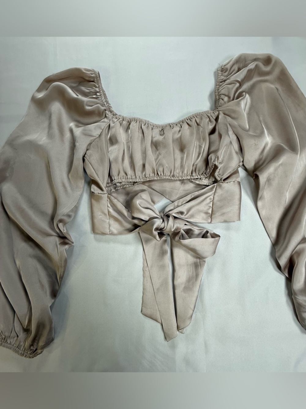 Love island style Puff Sleeve Blouse in Taupe